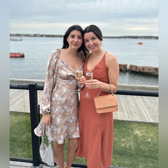 Abstract Print Long Sleeve Satin Dress from ASTR the label - Picture 4 of 4